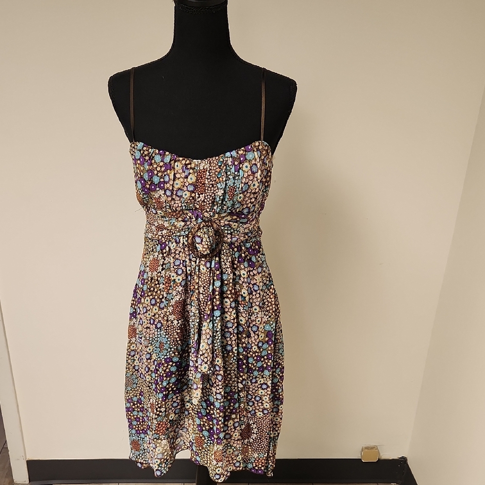 RUB Y ROX brand Hobo Style Brown and Blue Patterned Midi Dress Size Large